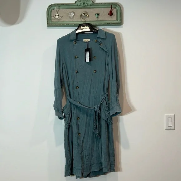 Chaser heirloom woven long sleeve belted trenchcoat coastal cloud wash small new - Picture 1 of 7